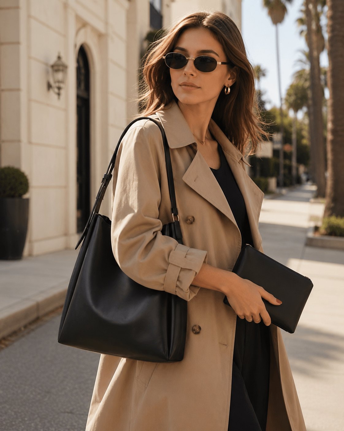 The Avnelle Atelier Tote in Noir, worn on the street
